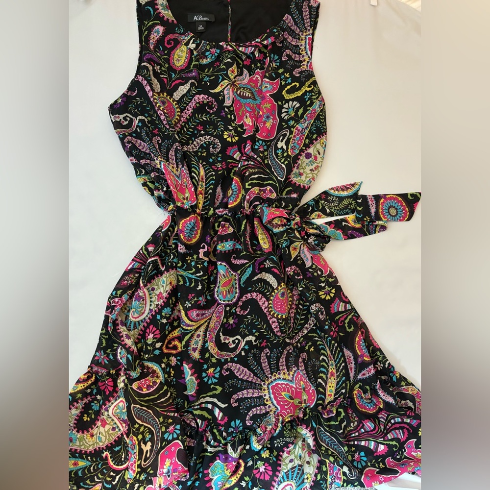 GW Women’s AGB Dress Elastic Waist Fully Lines sz 14- waist tie.